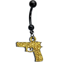 Load image into Gallery viewer, Yellow Glitter Gun Dangle Belly Ring