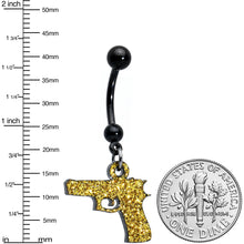 Load image into Gallery viewer, Yellow Glitter Gun Dangle Belly Ring
