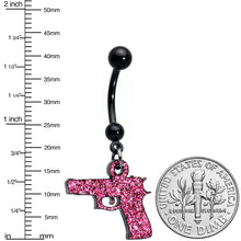 Load image into Gallery viewer, Pink Glitter Gun Dangle Belly Ring