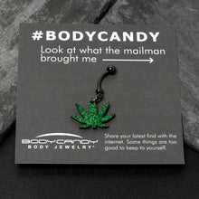 将图片加载到图库查看器,Green Glitter Marijuana Pot Leaf Black Dangle Belly Ring