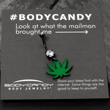 将图片加载到图库查看器,Double Gem Green Marijuana Pot Leaf Black Dangle Belly Ring