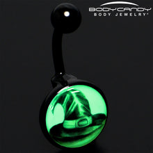 Load image into Gallery viewer, Black Titanium Magic Witch Hat Glow in the Dark Belly Ring