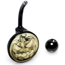 Load image into Gallery viewer, Black Titanium Bad Jack O' Lantern Glow in the Dark Belly Ring