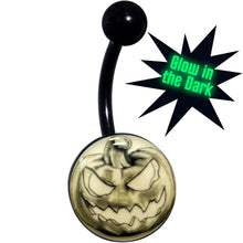 Load image into Gallery viewer, Black Titanium Bad Jack O' Lantern Glow in the Dark Belly Ring