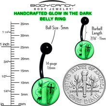 Load image into Gallery viewer, Black Titanium Coffin and Flower Glow in the Dark Belly Ring