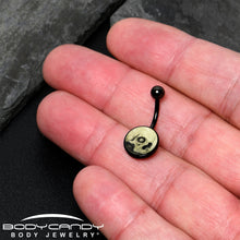 将图片加载到图库查看器,Black Titanium Webbed Skull Glow in the Dark Belly Ring
