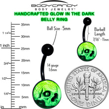 将图片加载到图库查看器,Black Titanium Webbed Skull Glow in the Dark Belly Ring