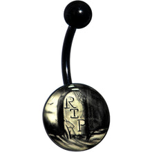 Load image into Gallery viewer, Black Titanium RIP Tombstone Glow in the Dark Belly Ring