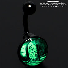 Load image into Gallery viewer, Black Titanium RIP Tombstone Glow in the Dark Belly Ring