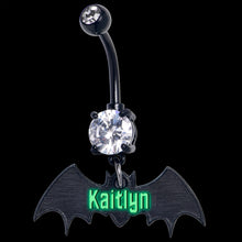 将图片加载到图库查看器,Custom Black Bat Glow in the Dark Personalized Dangle Belly Ring