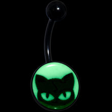 Load image into Gallery viewer, Black Glow in the Dark Peeking Black Cat Belly Ring by Onyx O