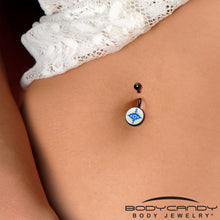 将图片加载到图库查看器,Black Anodized Glow in the Dark Evil Eye Belly Ring by Onyx O