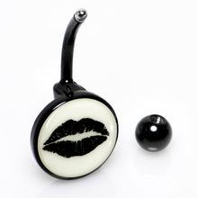 将图片加载到图库查看器,Black Glow in the Dark Lipstick Kiss Mark Belly Ring by Onyx O