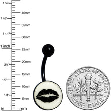 将图片加载到图库查看器,Black Glow in the Dark Lipstick Kiss Mark Belly Ring by Onyx O