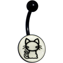 Load image into Gallery viewer, Black Anodized Glow in the Dark Kitty Cat Belly Ring by Onyx O