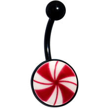 Load image into Gallery viewer, Black Glow in the Dark Holiday Peppermint Candy Belly Ring by Onyx O