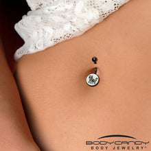 将图片加载到图库查看器,Black Anodized Glow in the Dark Skeleton Kitty Cat Belly Ring by Onyx O
