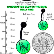 将图片加载到图库查看器,Black Anodized Glow in the Dark Skeleton Kitty Cat Belly Ring by Onyx O