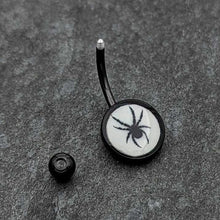 Load image into Gallery viewer, Black Glow in the Dark Black Widow Spider Belly Ring by Onyx O
