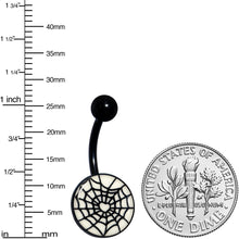 Load image into Gallery viewer, Black Glow in the Dark Heart Spider Web Belly Ring by Onyx O