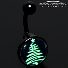 Load image into Gallery viewer, Black Glow in the Dark Holiday Christmas Tree Belly Ring by Onyx O