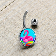 Load image into Gallery viewer, Rainbow Sea Floating Flamingo Belly Ring by Onyx O
