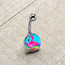 Load image into Gallery viewer, Rainbow Sea Floating Flamingo Belly Ring by Onyx O