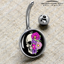 Load image into Gallery viewer, Floral Flowers Skull Belly Ring by Onyx O