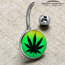 将图片加载到图库查看器,Steel Glow in the Dark Rainbow Ganja Leaf Belly Ring