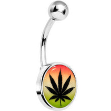 将图片加载到图库查看器,Steel Glow in the Dark Rainbow Ganja Leaf Belly Ring