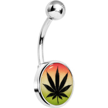 将图片加载到图库查看器,Steel Glow in the Dark Rainbow Ganja Leaf Belly Ring