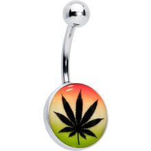 将图片加载到图库查看器,Steel Glow in the Dark Rainbow Ganja Leaf Belly Ring