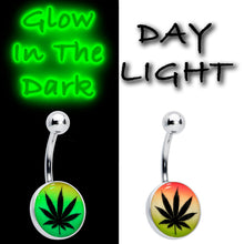将图片加载到图库查看器,Steel Glow in the Dark Rainbow Ganja Leaf Belly Ring