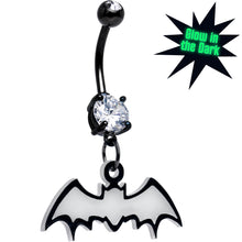 Load image into Gallery viewer, Glow in the Dark Dangle Bat Belly Ring by Onyx O
