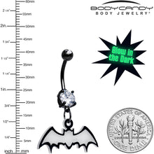 Load image into Gallery viewer, Glow in the Dark Dangle Bat Belly Ring by Onyx O