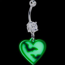 Load image into Gallery viewer, Flying Bat Heart Glow in the Dark Dangle Belly Ring by Onyx O
