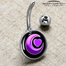Load image into Gallery viewer, Crescent Moon Heart Belly Ring by Onyx O
