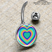 Load image into Gallery viewer, Rainbow Retro Heart Belly Ring by Onyx O