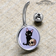 将图片加载到图库查看器,Skull Cat Belly Ring by Onyx O