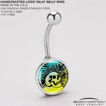 Load image into Gallery viewer, Blue Haze Sunset Skull and Palms Belly Ring by Onyx O