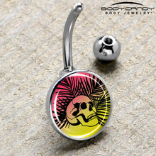 Load image into Gallery viewer, Red Haze Sunset Skull and Palms Belly Ring by Onyx O