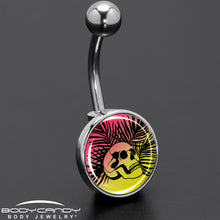 Load image into Gallery viewer, Red Haze Sunset Skull and Palms Belly Ring by Onyx O