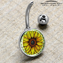 Load image into Gallery viewer, Blossom Creation Yellow Sunflower Belly Ring by Onyx O