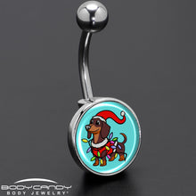 Load image into Gallery viewer, Christmas Holiday Weiner Dog Belly Ring by Onyx O