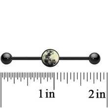 Load image into Gallery viewer, 14G Black Glow in the Dark Full Moon Industrial Barbell 37mm