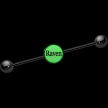 Load image into Gallery viewer, Custom Glow in the Dark Personalized Industrial Barbell in Black Titanium