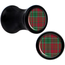 Load image into Gallery viewer, Christmas Red Green Plaid Black Acrylic Saddle Plug Set Sizes 5mm to 20mm