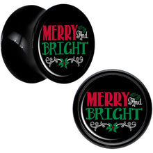 Load image into Gallery viewer, Christmas Merry and Bright Black Acrylic Saddle Plug Set Sizes 8mm to 20mm