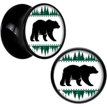 Load image into Gallery viewer, Winter Polar Bear in Woods Black Acrylic Saddle Plug Set Sizes 5mm to 20mm