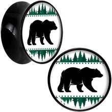 Load image into Gallery viewer, Winter Polar Bear in Woods Black Acrylic Saddle Plug Set Sizes 5mm to 20mm
